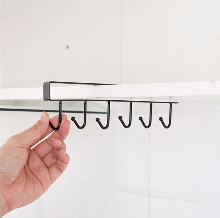Kitchen ironwork seamless nail-free hook cabinet storage hanging rack, multi-functional row hook wardrobe 6-hook organization rack Specification image