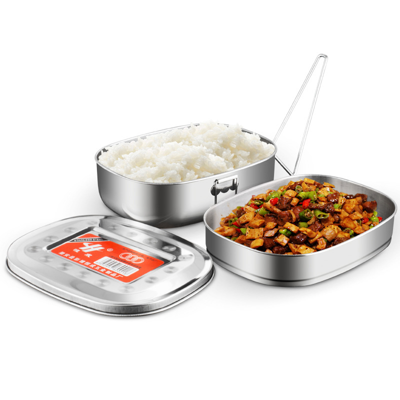 Stainless steel U-shaped thickened double-layer lunch box, creative square fast food box, student lunch box, school steamed lunch box, tableware Application Scenario