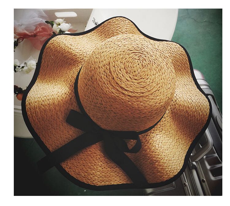 海边大檐帽遮阳帽防嗮太阳帽黑色大沿草帽沙滩帽子女士夏季韩版潮