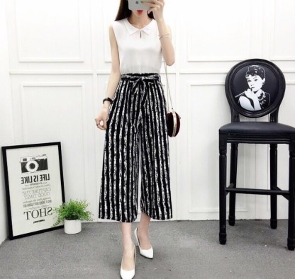 Versatile loose wide-leg pants, nine-inch pants, straight-leg elastic waist, large-sized casual pants Specification image