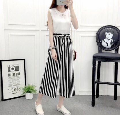 Versatile loose wide-leg pants, nine-inch pants, straight-leg elastic waist, large-sized casual pants Application Scenario