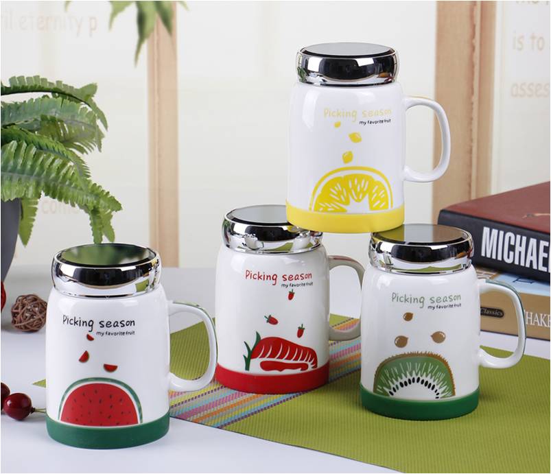 New ceramic cups, household mugs with LIDS, printed water cups, student cups for boys and girls, tea brewing cups, douyin