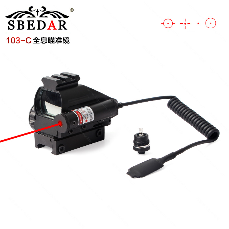 Four-point holographic sighting lens with red laser guide thumbnail