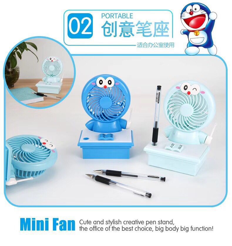 夏季新款造型卡通叮当kitty迷你USB桌面风扇台灯便携带配送圆珠笔产品图