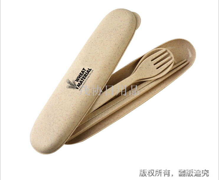小麦便携餐具套装旅行餐具办公室餐具盒筷子叉勺产品图