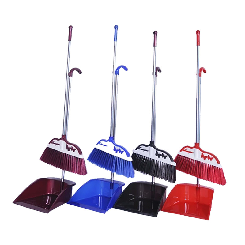 居家实用贴地边扫把簸箕组合不锈钢杆塑料清洁工具批发