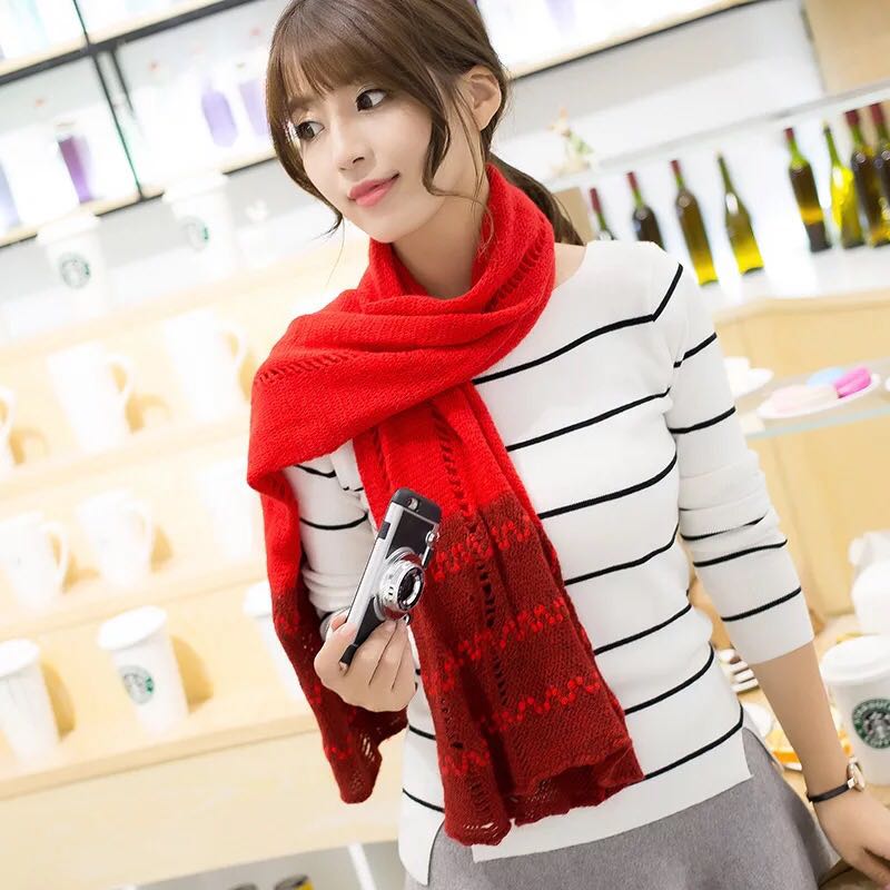 韩版秋冬韩国女士围巾冬季加厚保暖粗毛线学生套头围脖细节图