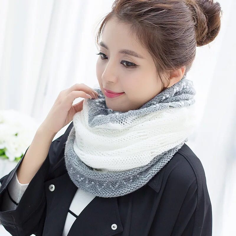韩版秋冬韩国女士围巾冬季加厚保暖粗毛线学生套头围脖产品图