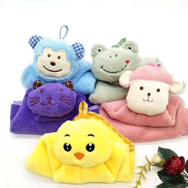 Dish towel Cute animal head coral velvet hand towel Star pattern hand towel coral velvet cloth