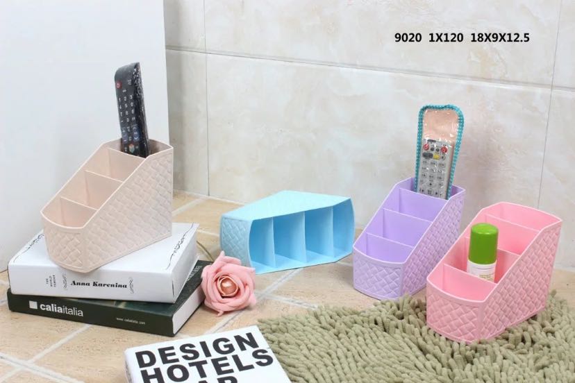 Storage box, 4-compartment storage basket, imitation rattan multi-compartment desktop storage box, cosmetics storage folder box Specification image