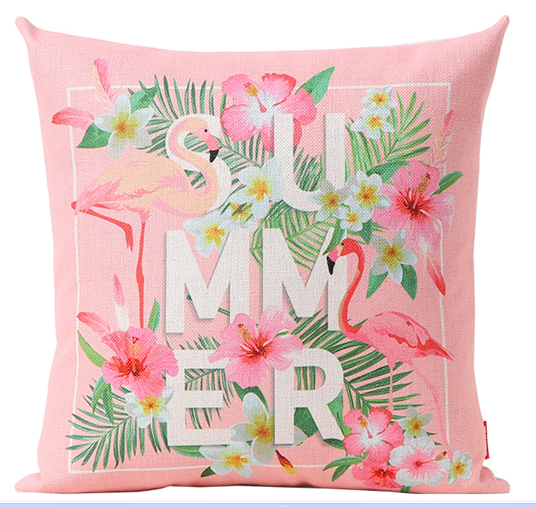 来图定制火烈鸟数码印花超柔麻布沙发垫北欧简约抱枕靠垫套