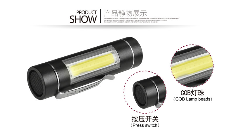 Crossover especial COB LED mini linterna LED con pen clip portátil mini linterna luz al aire libre Specification image