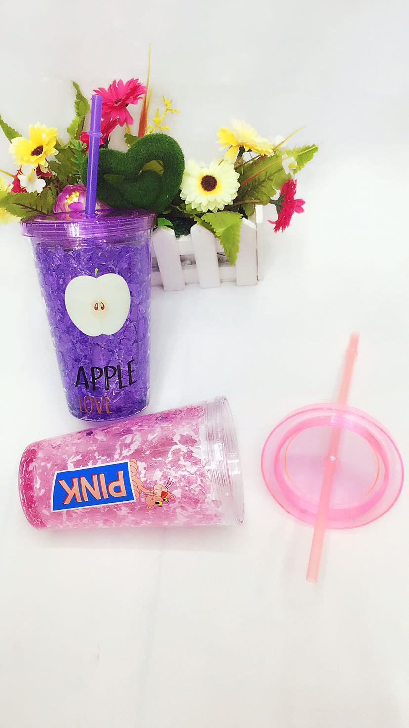 Cup summer crushed ice cup Double plastic cup straw cup lovely fresh girl heartbreak ice cool cup