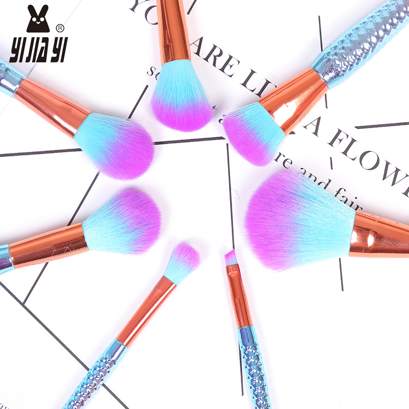 Mermaid Makeup Brush Set, 7-piece foundation brush, beauty set brush, beauty tools, eyeshadow, blush, long rod, universal Specification image
