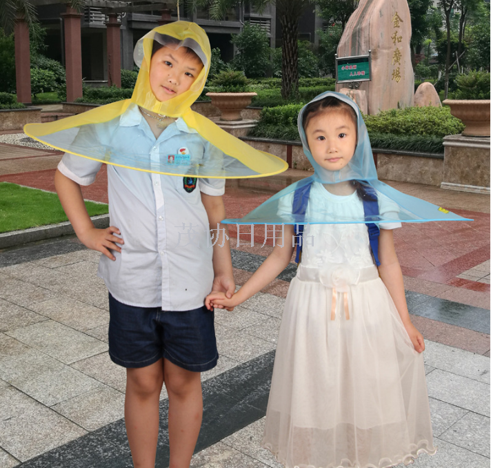 Factory direct sales of creative children's raincoats, eco-friendly student headwear umbrellas, caps and raincoats details Picture