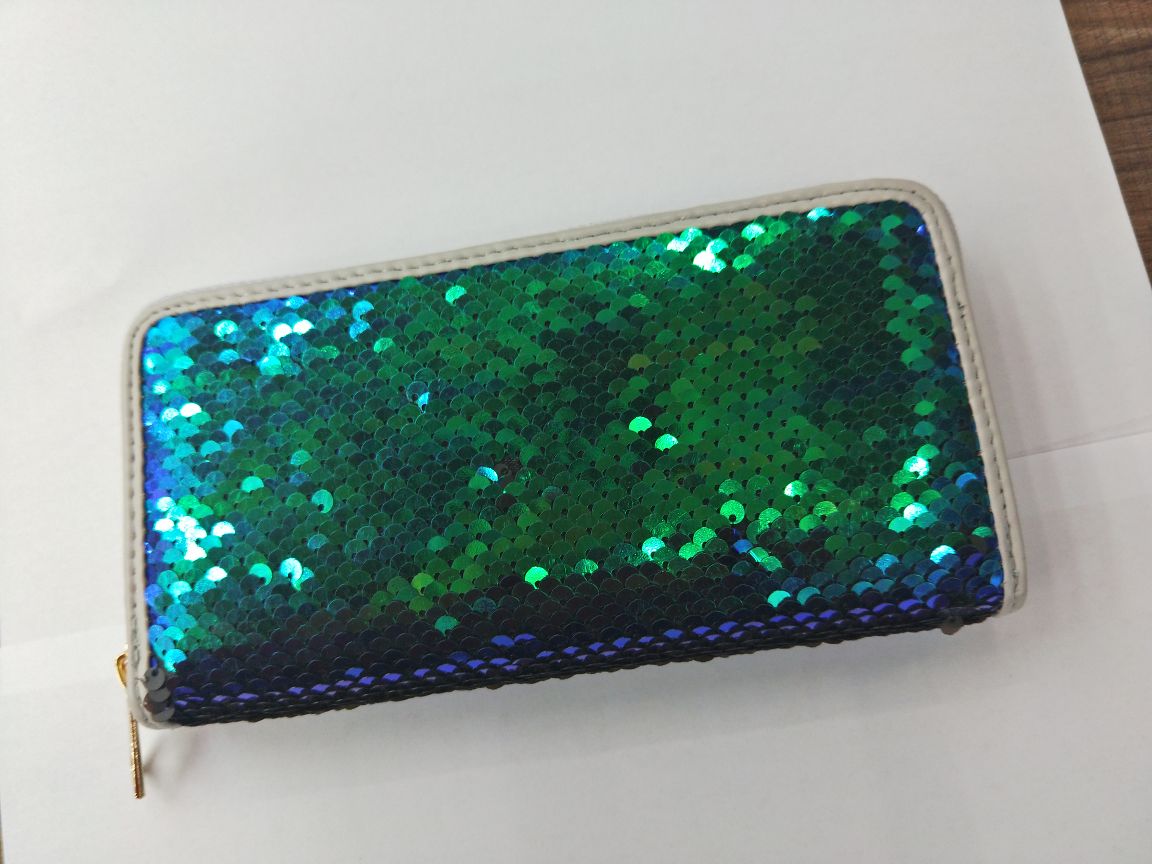 镭射亮片绣珠片绣拉链钱包长款女士手拿包钱包