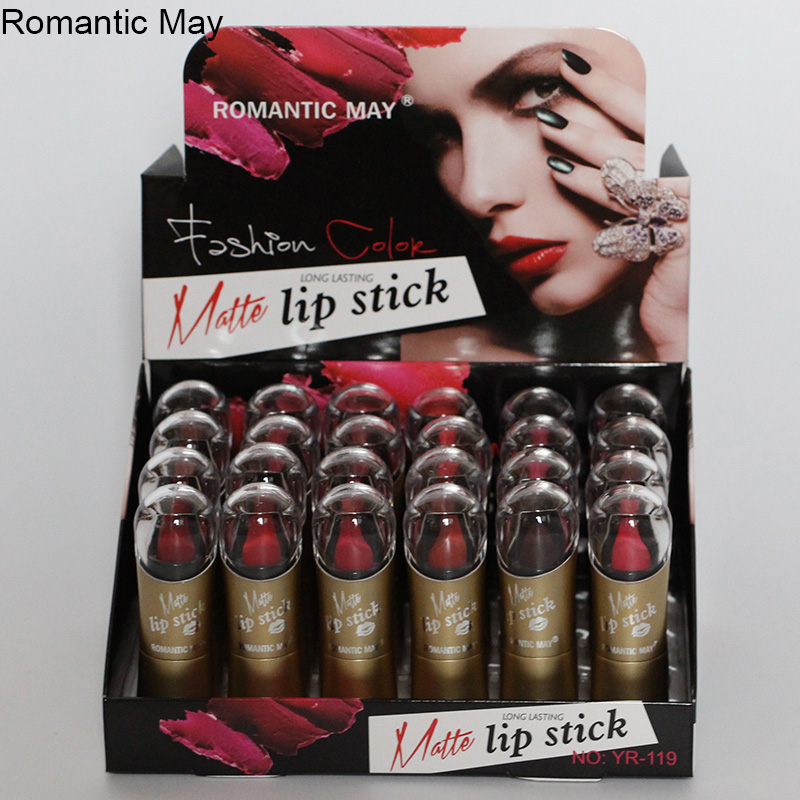 Romantic May跨境货源长效持久易上色哑光哑金口红matte lipstick