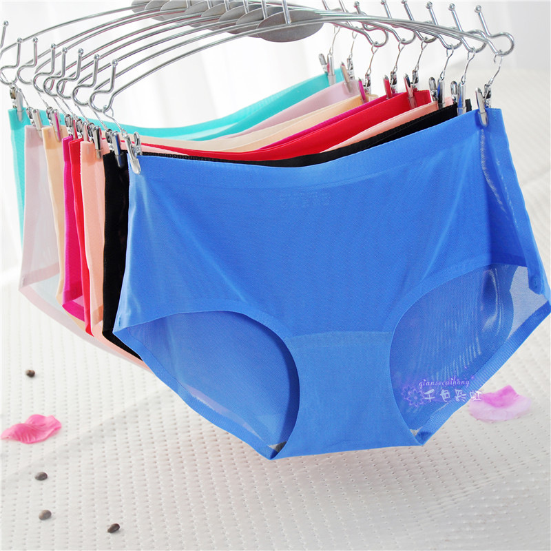 无痕一片式内裤女夏纯棉内档性感透明网纱纯色中腰均码三角裤细节图