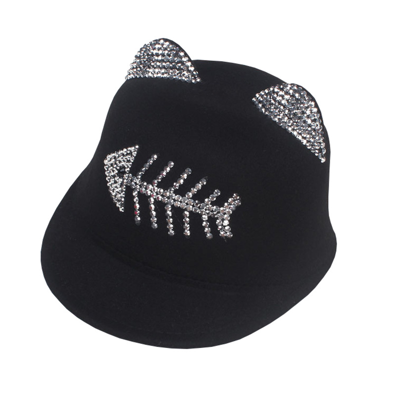 义乌好货 新款亮钻鱼骨头小熊鸭舌帽 儿童礼帽秋冬季新款 MZ2249