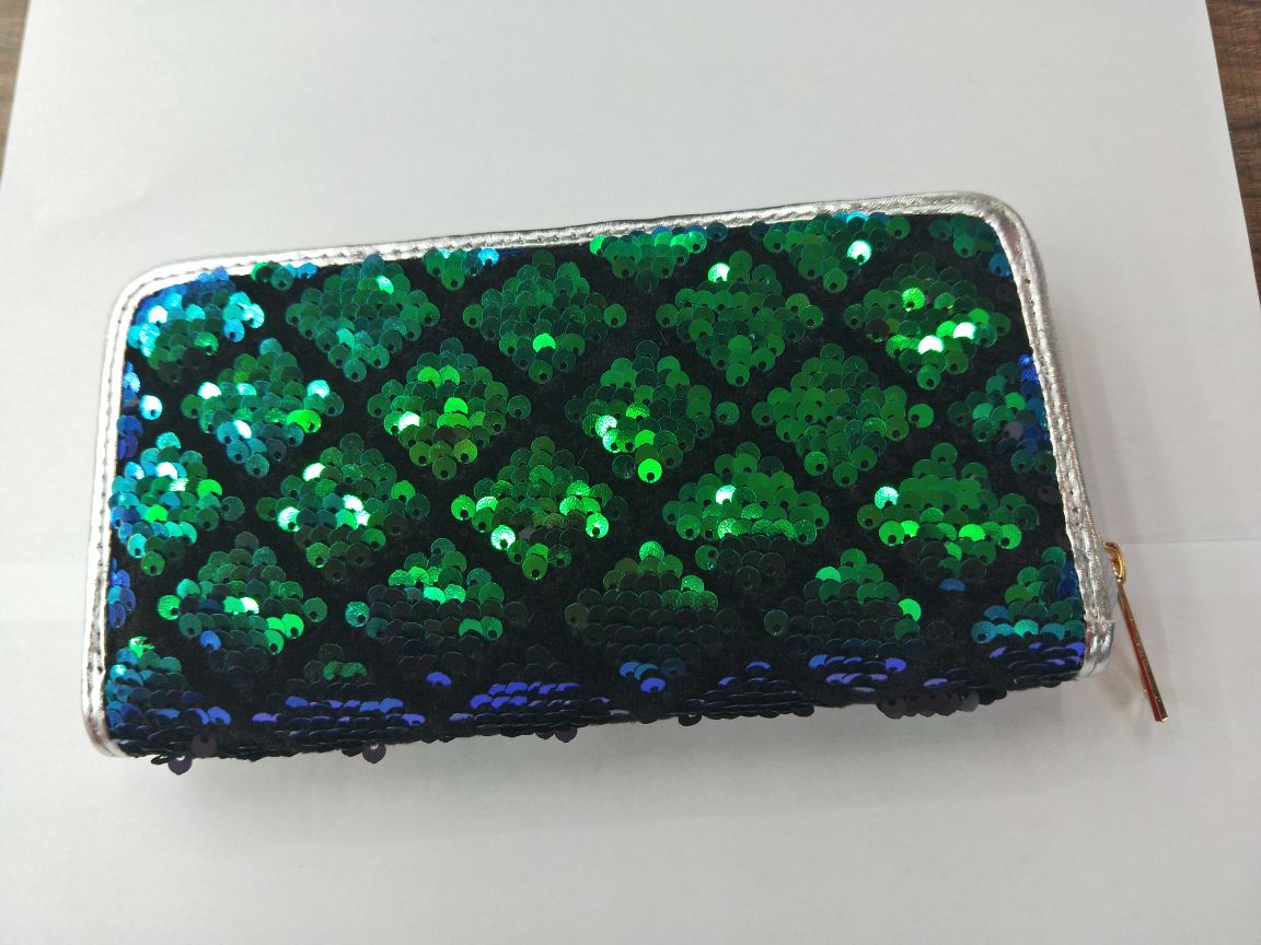 镭射亮片绣珠片绣拉链钱包长款女士手拿包钱包产品图