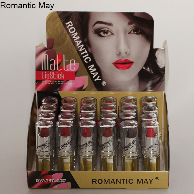 Romantic May正品直销保湿丰盈润彩金色钻底口红持久不脱色唇膏