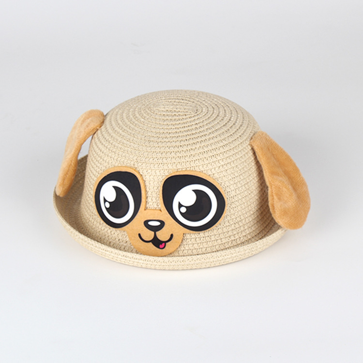 Yiwu Selection new adorable puppy straw hat children's summer sun hat boys and girls straw beanie basin hat thumbnail