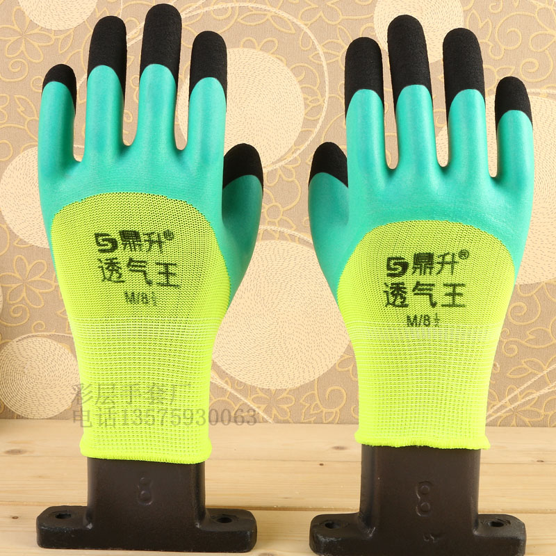 十三针尼龙荧光绿色透气王加强指手套