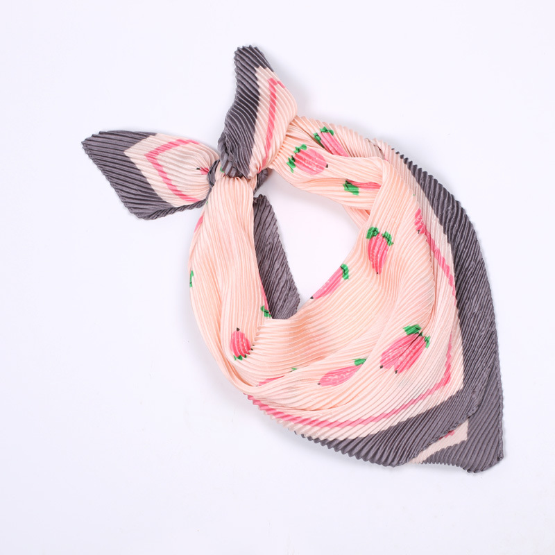 Japan And South Korea New Printed Scarf Folds Casual Small Square Scarf Fashion Everything Double Sided Elastic Small Silk Scarf Scarf Application Scenario