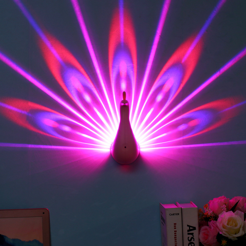 Creative Peacock Projection light colorful remote control usb night light for home use