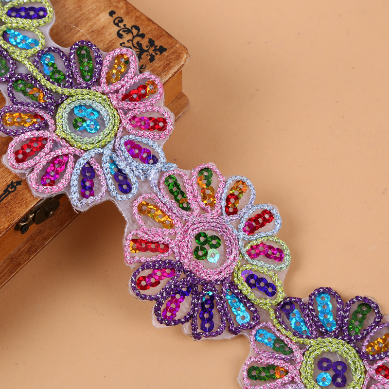 亮片装饰六公分宽七彩色水溶花边 DIY手工饰品辅料花边产品图