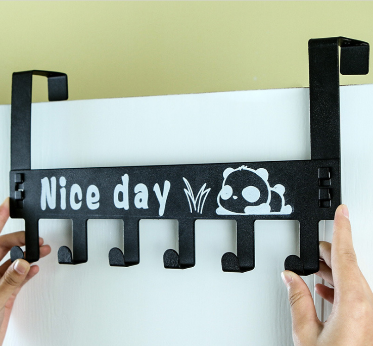 Carbon steel door back type 6-link hook, creative cartoon door rear hook, seamless and nail-free coat hook hanger