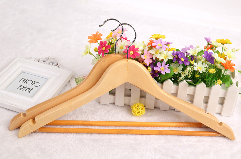 实木衣架带胶管 木质衣服撑 2.0厚本色套胶管细节图