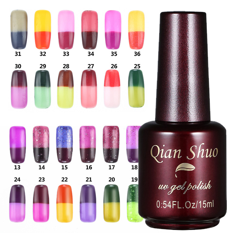 Nail polish with temperature change and gradual change in brown nail polish gel bottle 15ML color-changing phototherapy nail polish wholesale