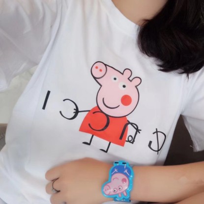 Peppa Pig short-sleeved T-shirt for women in society, Douyin men's and women's tops in best friend outfits details Picture