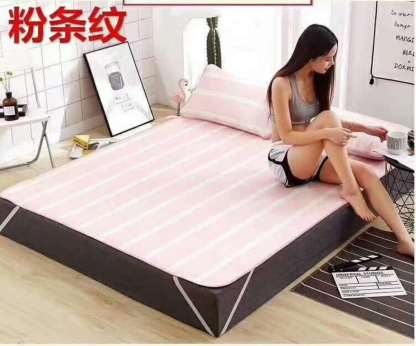 纯色无印冰丝凉席三件套 良品简约条纹格子凉席