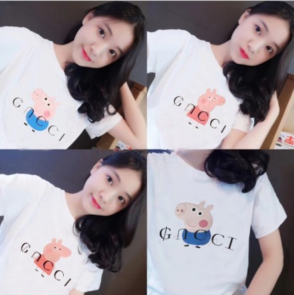 Peppa Pig short-sleeved T-shirt for women in society, Douyin men's and women's tops in best friend outfits