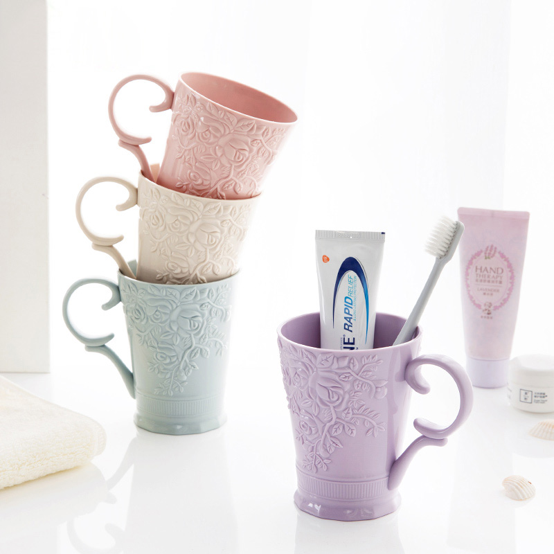 情侣漱口杯素色带手柄牙缸杯创意塑料牙刷杯洗漱杯刷牙杯涑口杯细节图