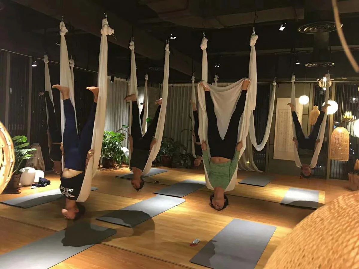 批发瑜伽馆重力空中瑜伽吊床弹力瑜伽吊床吊绳吊带弹力布料绸缎细节图