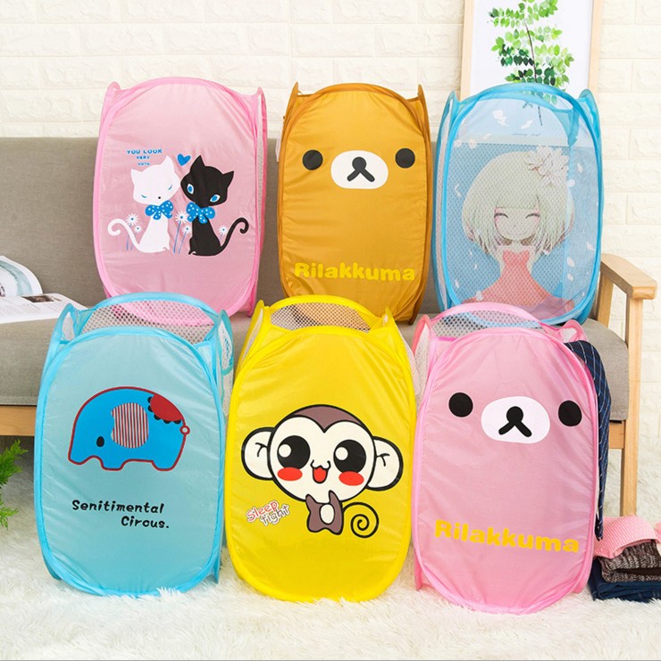 居家卡通可爱日用网格脏衣篮便携式收纳篮收纳盒折叠洗衣篮