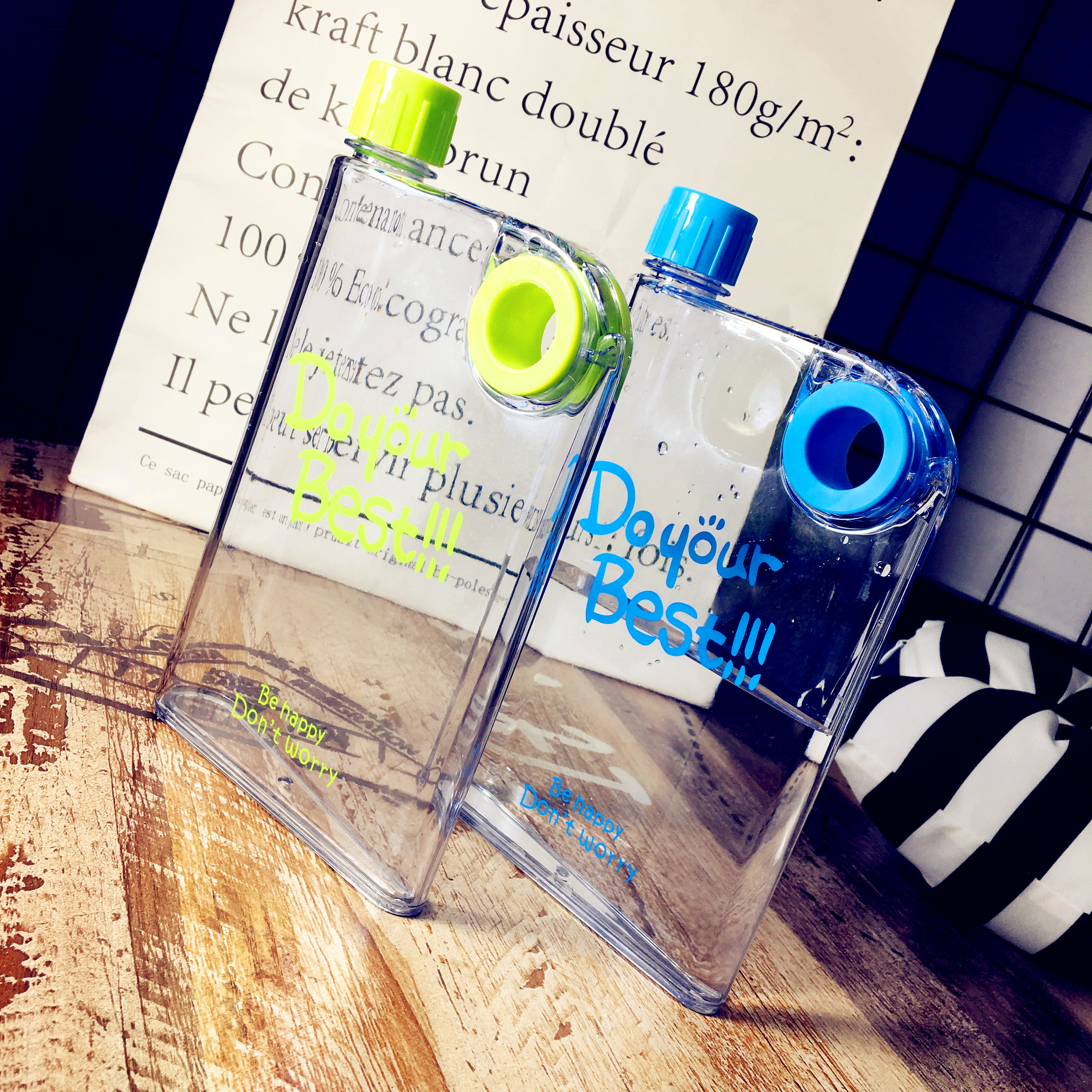 透明个性A5塑料杯 扁平带孔小清新 彩色便携户外杯 可定制LOGO细节图