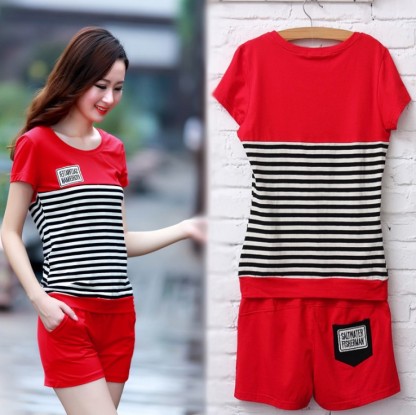 Summer shorts and short sleeves two-piece casual sportswear for women