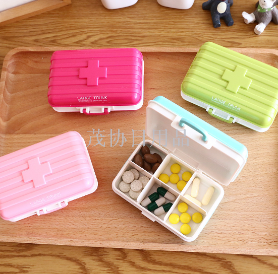 Mini carry-on medicine box for travel to Japan and South Korea, multi-compartment portable 6-compartment medicine box Specification image