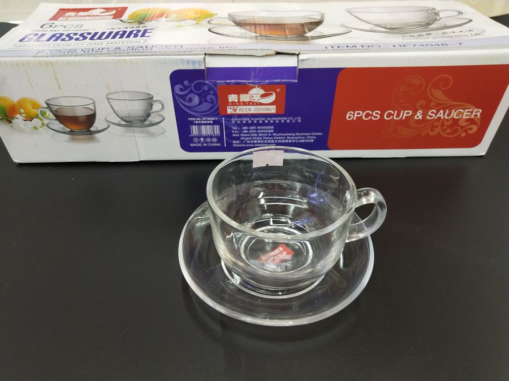 玻璃杯碟套装6安7安平光杯碟咖啡杯碟