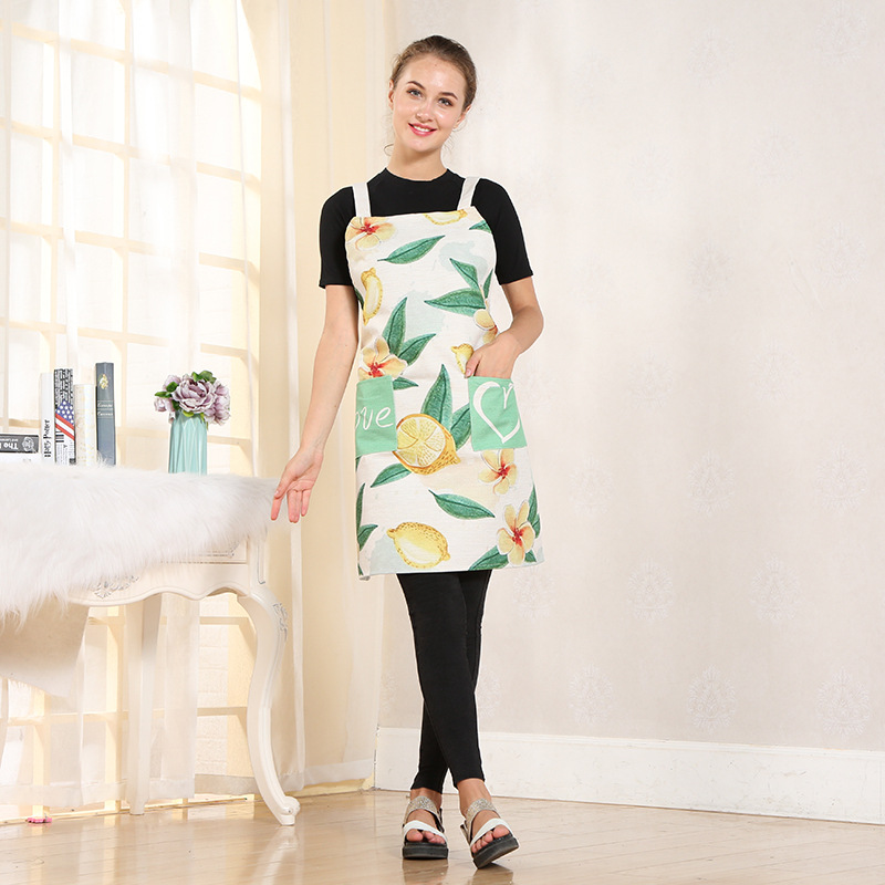 New Korean Home Printed Sleeveless Apron Creative Cotton Linen Apron Work Clothes Manufacturers Customized Wholesale details Picture