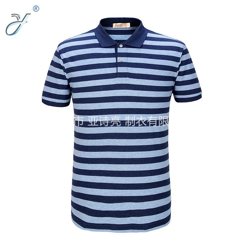 Specializing in the production of striped lapel Europe and the United States men's Polo shirt yarn-dyed horizontal stripe T-shirt manufacturers custom advertising shirt