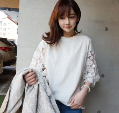 Summer's new loose and slimming T-shirt, three-quarter sleeve women's versatile lace base layer T-shirt top Specification image