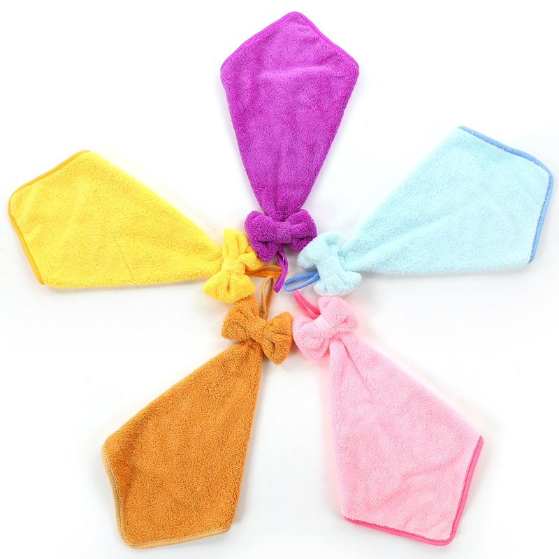Factory direct spot coral velvet hand towel bowknot style hook kitchen towel wipe hand cloth thumbnail