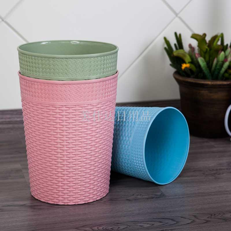 源头工厂塑料圆形藤编纸篓 塑料垃圾桶 塑料纸篓 505
