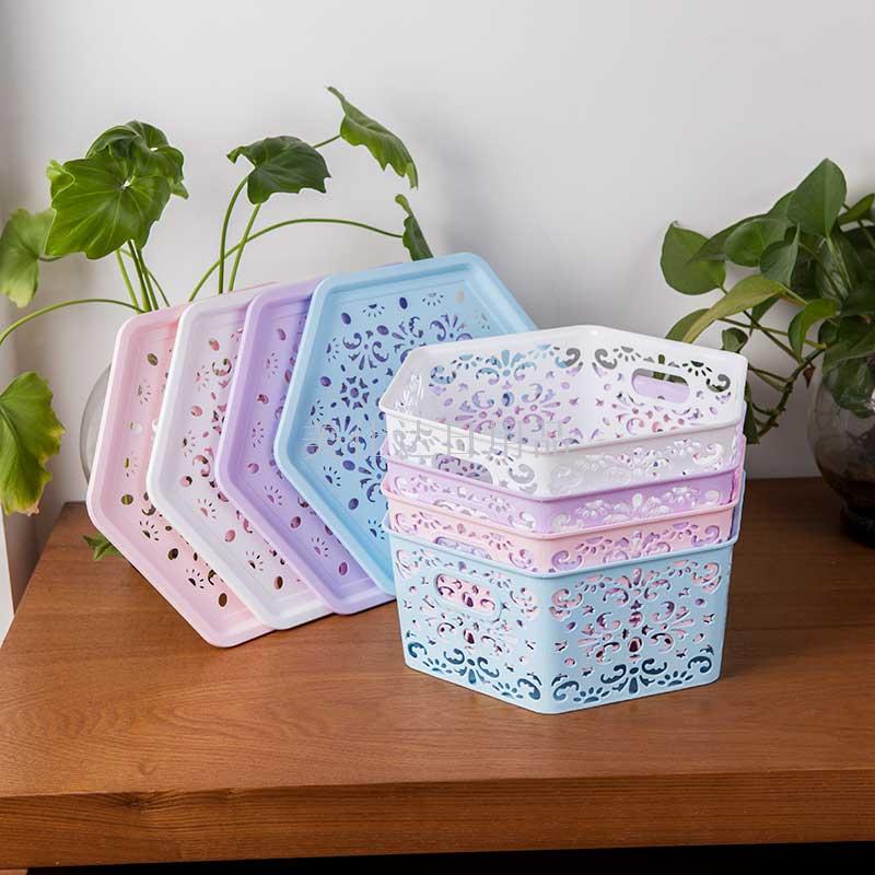 源头工厂六角收纳篮 塑料镂空收纳筐 镂空塑料筐 雕花整理筐058