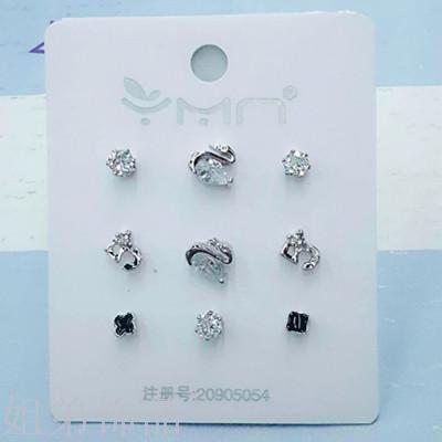 10 yuan multi-shop four pairs and half fashion Korean diamond imitation crystal earrings stud set Specification drawing